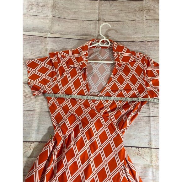Tracy Negoshain Women's Orange Plaid Short Sleeve Wrap Dress - Large - Picture 7 of 11